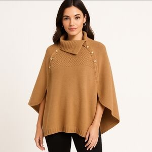 G.I.L.I. Tan Cape Sweater With Asymmetrical Funnel Neck Plus Sz 2XL-3XL